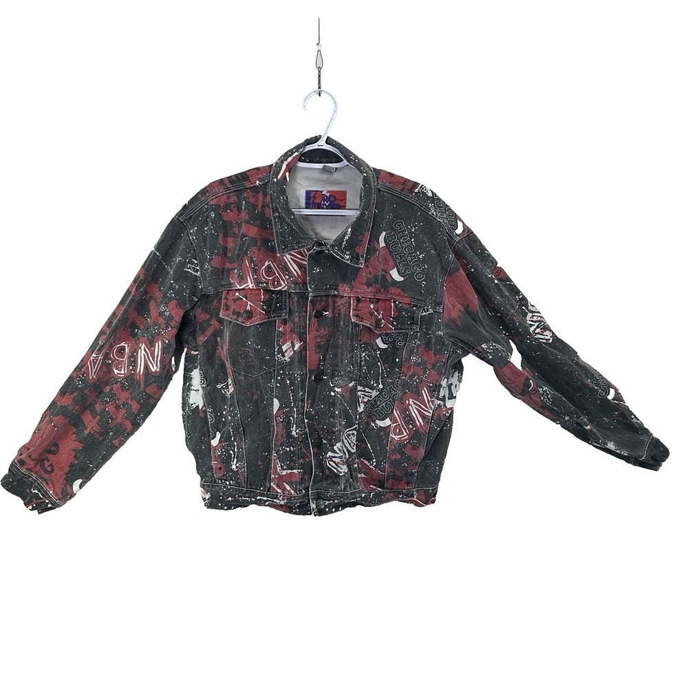 90s Vintage CHICAGO BULLS JORDAN PIPPEN RODMAN Pro Player Denim  Jacket MED RARE